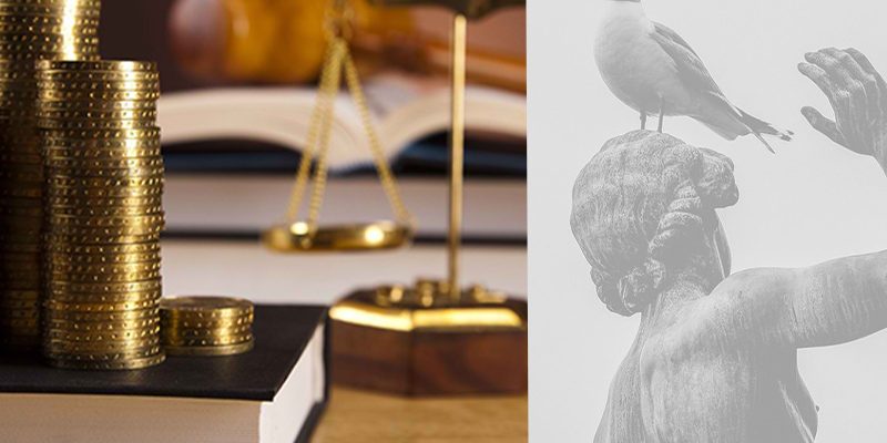 ticaret_hukuku kalın defter paralar adalet heykeli ticaret hukuku avukat ofisi renkli